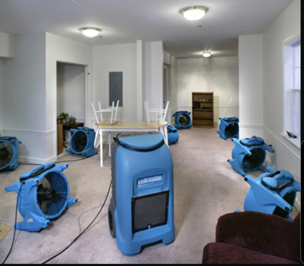 Air movers and dehumidifier setup for Water Damage Restoration in Clemson
