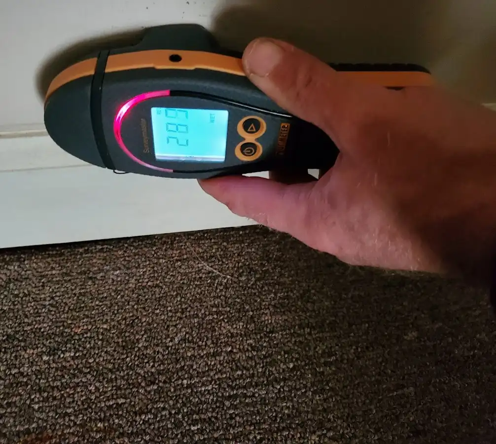 Moisture detection at baseboard during Storm Damage Restoration in Clemson